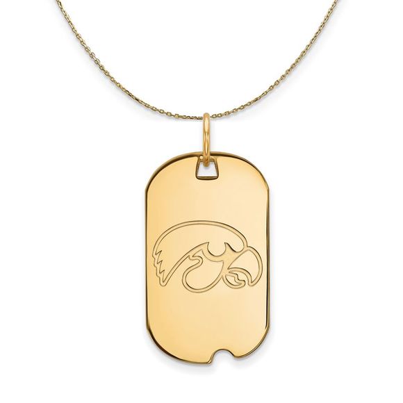 14k Yellow Gold U. of Iowa Dog Tag Necklace - 22 Inch - Picture 1 of 7